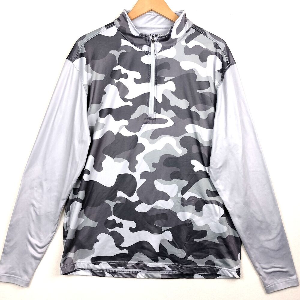 Pins & Aces Gray Camo 1/4 Zip Long Sleeve Performance Golf Pullover Mens Large